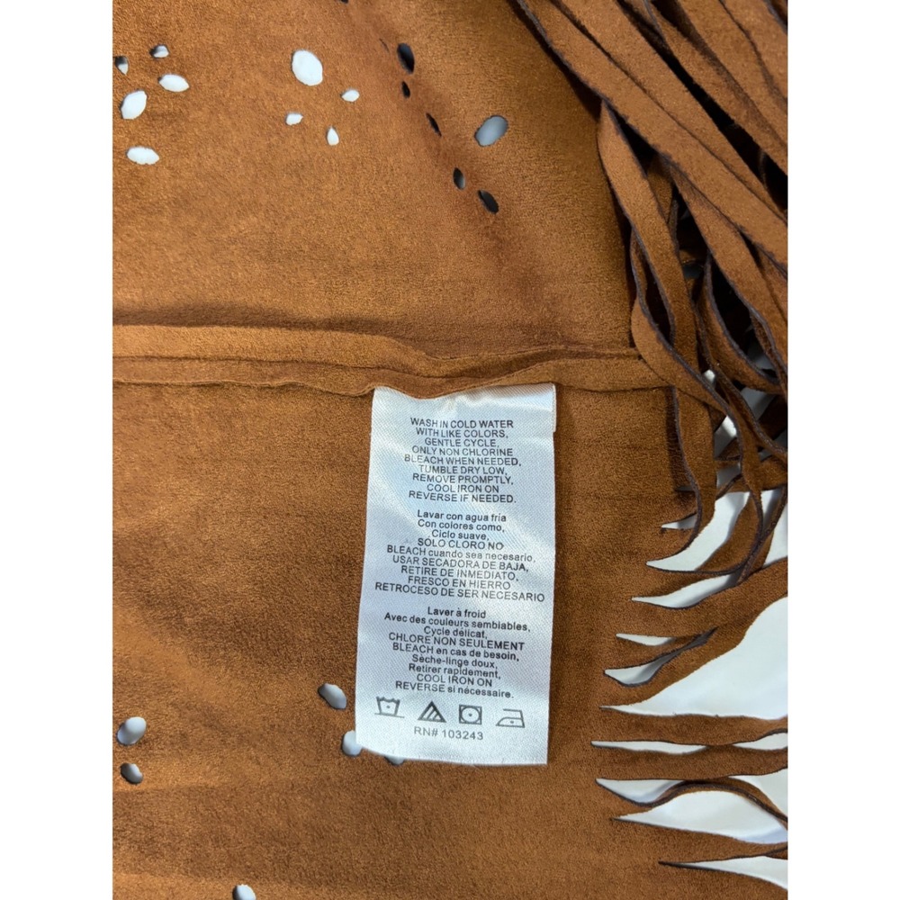 Wrangler Womens Boho Western Faux Suede Fringe Vest Brown Cowgirl Country Large - Picture 6 of 7